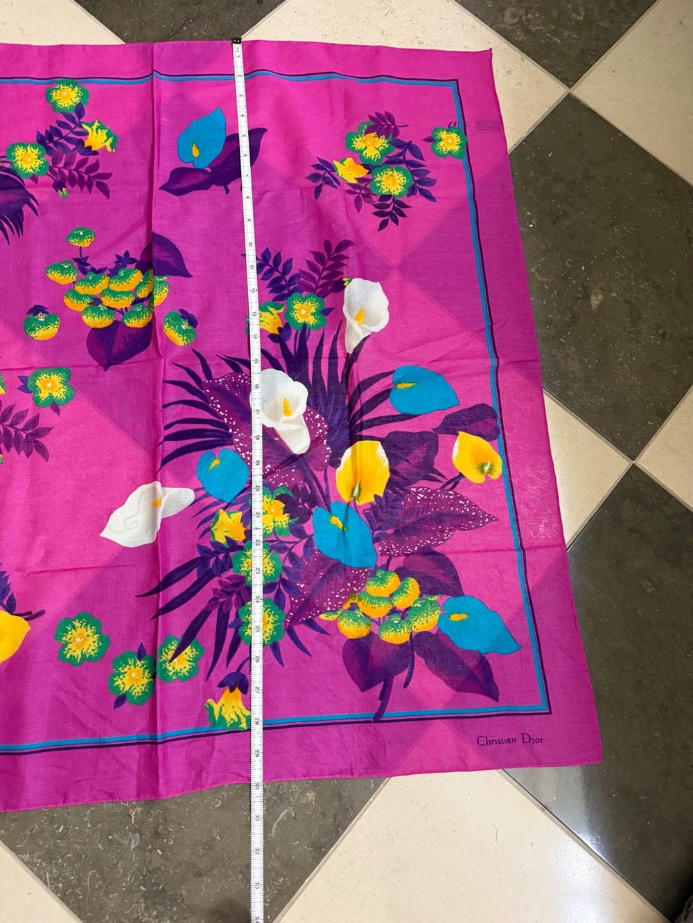 Vintage Christian Dior 30x30 Tropical Floral Scarf - Picture 10 of 12